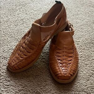 Women's Tan Woven Leather Loafers